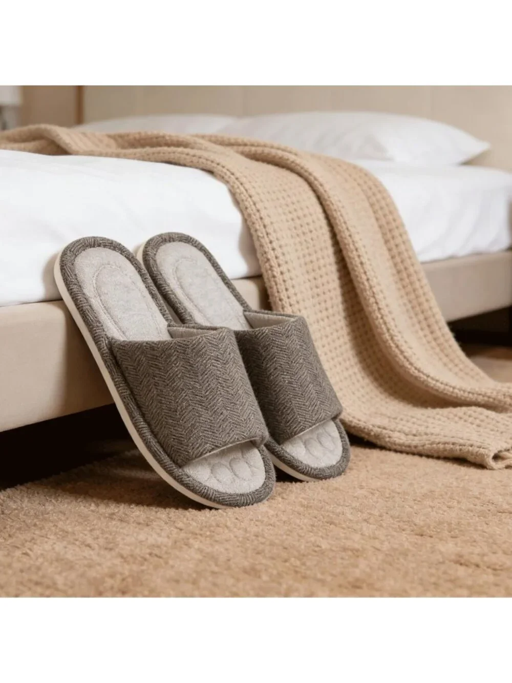 Men's Brown Slippers Breathable Slip-on Indoor Slippers Washable Home Shoes